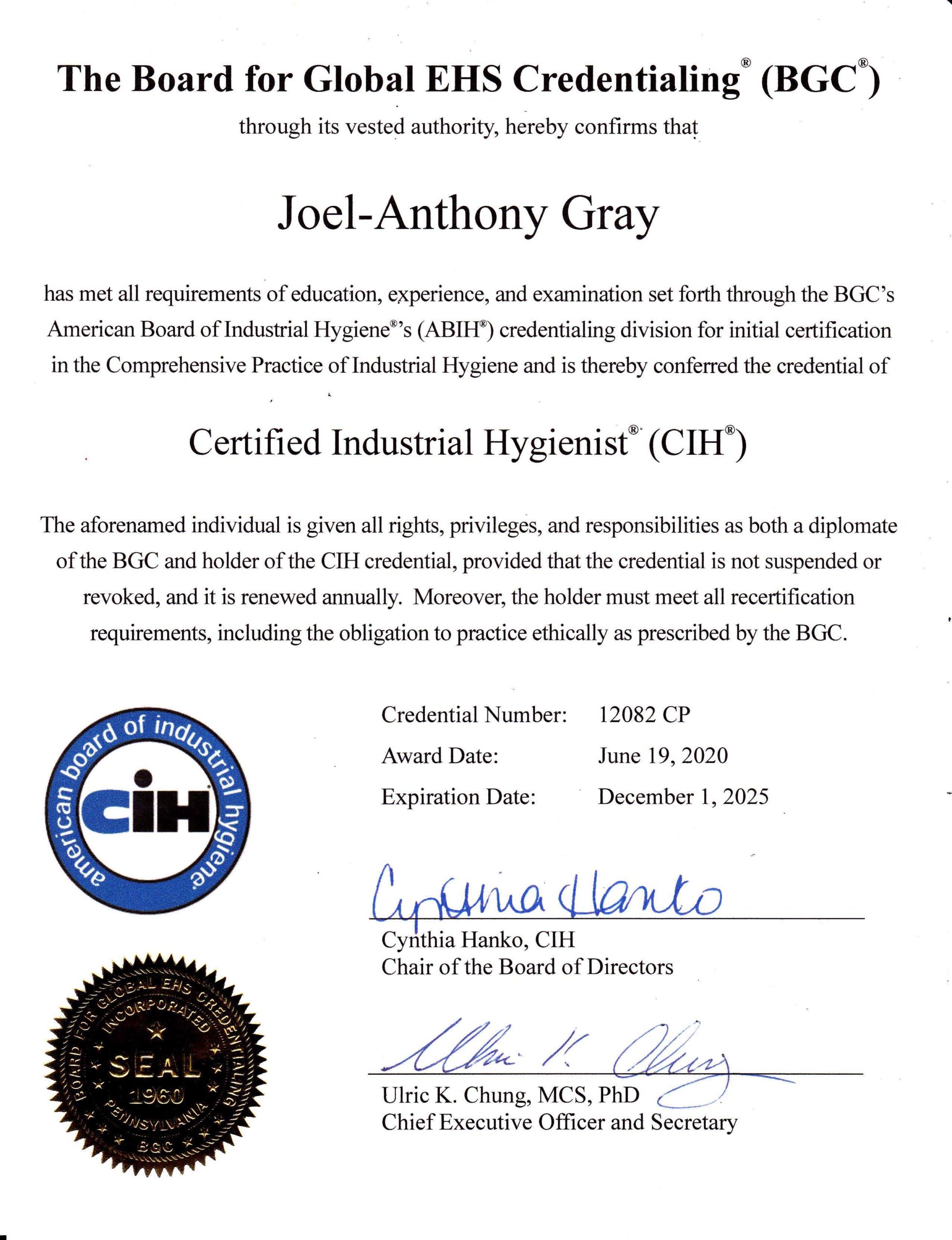 Certified Industrial Hygienist